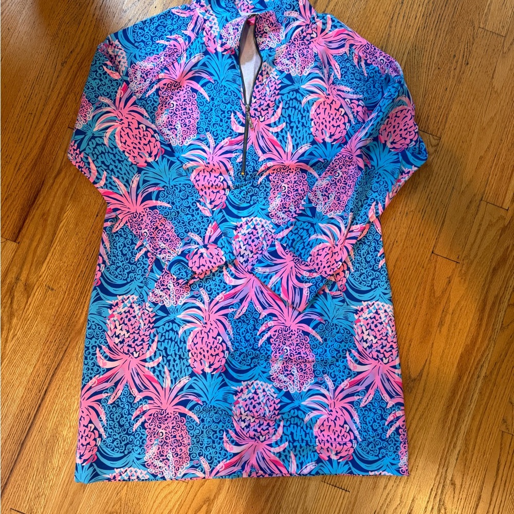 Vibrant Pink and Blue Pineapple - Skipper Dress w Quarter zip
